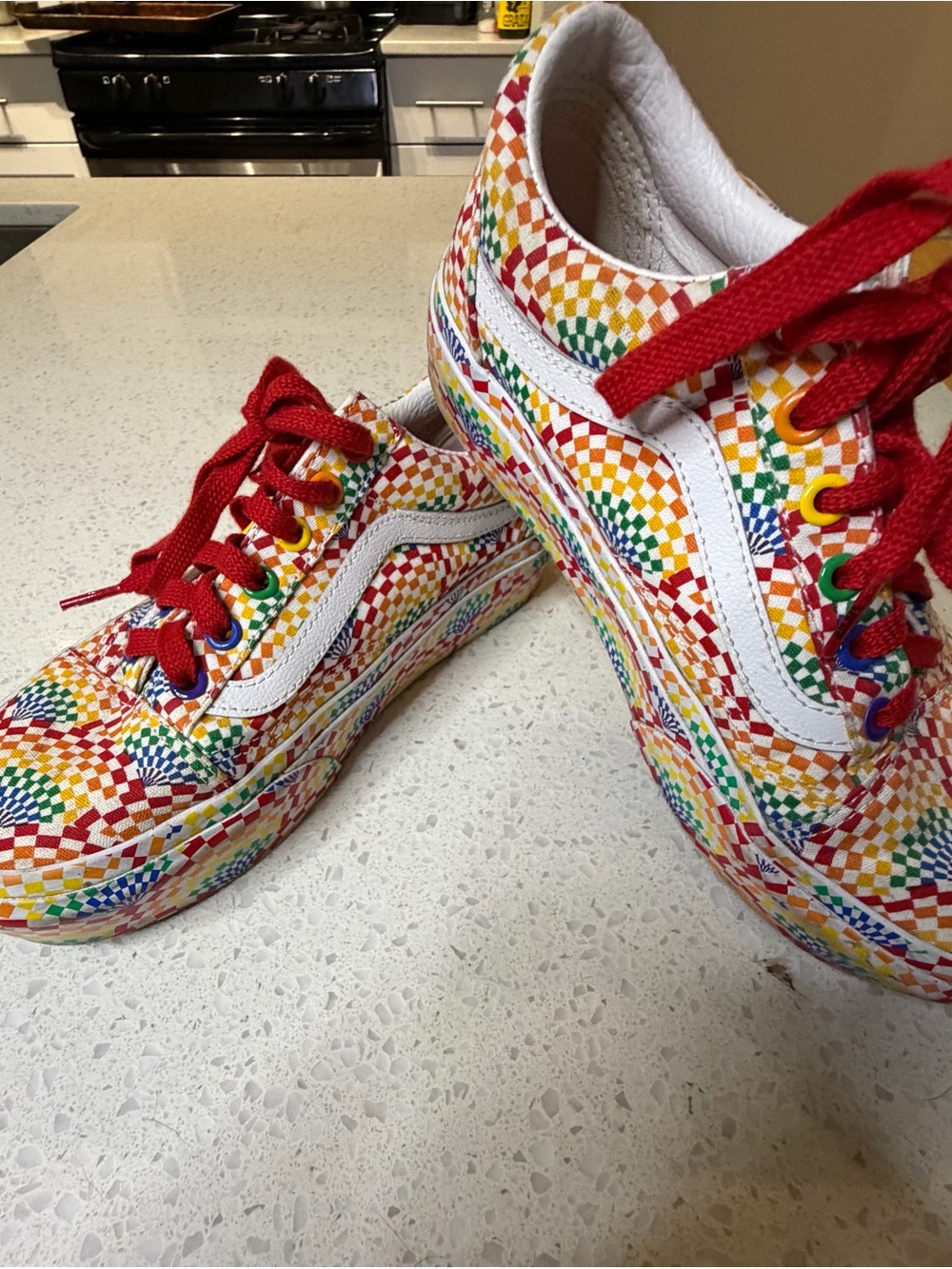 Vans Multicolor Checkerboard Low Top Sneakers with Red Laces